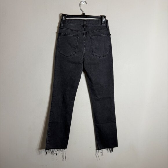 Frame Le High Straight Leg Denim Jeans Womens 26 Molony Black Distressed Raw Hem - Picture 5 of 16